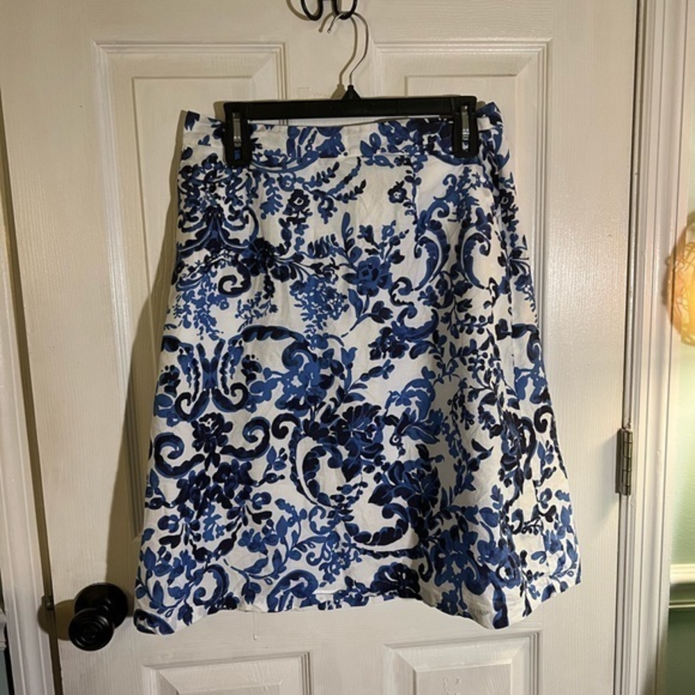 Mario Serrani Blue‎ Tropical Floral Print A-Line Skirt Size 8